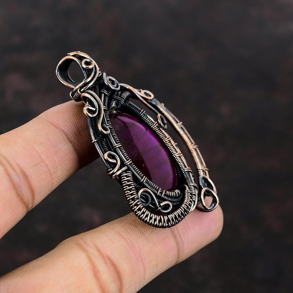 Purple Fire Labradorite Pendant Copper Wire Wrapped Jewelry Gemstone Pendant Copper Pendants Handmade Jewelry Wire Wrapped Pendant For Gift