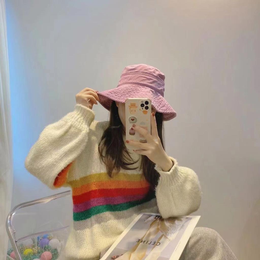 Süßer Fischerhut Kinder einfarbig lässig vielseitig retro Sonnenschutz Gesichtsschutz Beckenhut