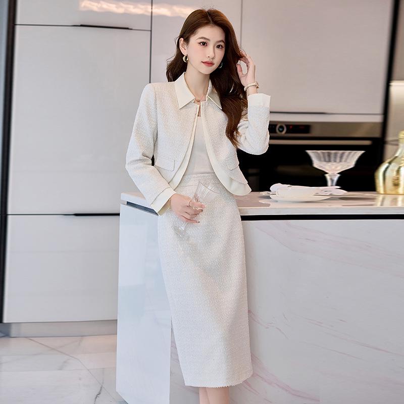 Spring 2025: Chic OL Style Two-Piece Set - Short Jacket & Midi Skirt