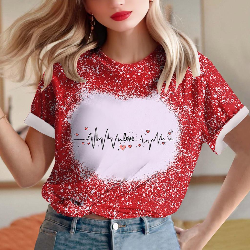 Dámské volné tričko s krátkým rukávem a kulatým výstřihem s valentýnským potiskem lásky