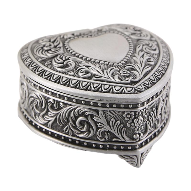 Elegant Heart Jewelry Holder Earring Organizer with Black Velvets Interior Florals Engraved Box for Protecting Valuables