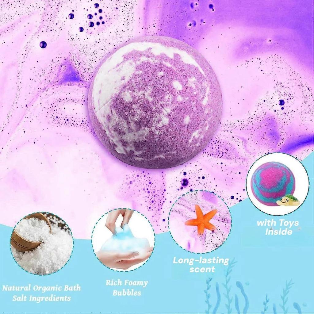 Bile de baie cu jucării în interior, Pachet de 12 Bile de baie curcubeu naturale pentru copii, cu jucării surpriză din ocean în interior, Bile de baie cu bule, Umpluturi pentru coșul de Paște Ea