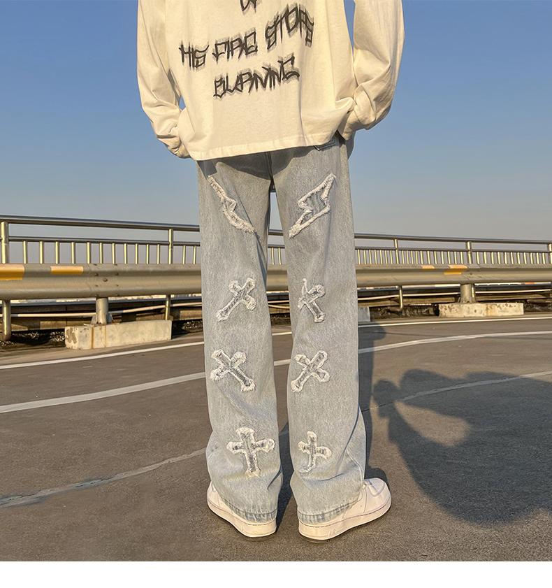 

Мужские джинсы, нейтральные широкие джинсовые брюки, свободные прямые мужские джинсы, эстетические мужские джинсы, брюки для мальчиков, повседневные мешковатые хип-хоп 2022 XXL синий