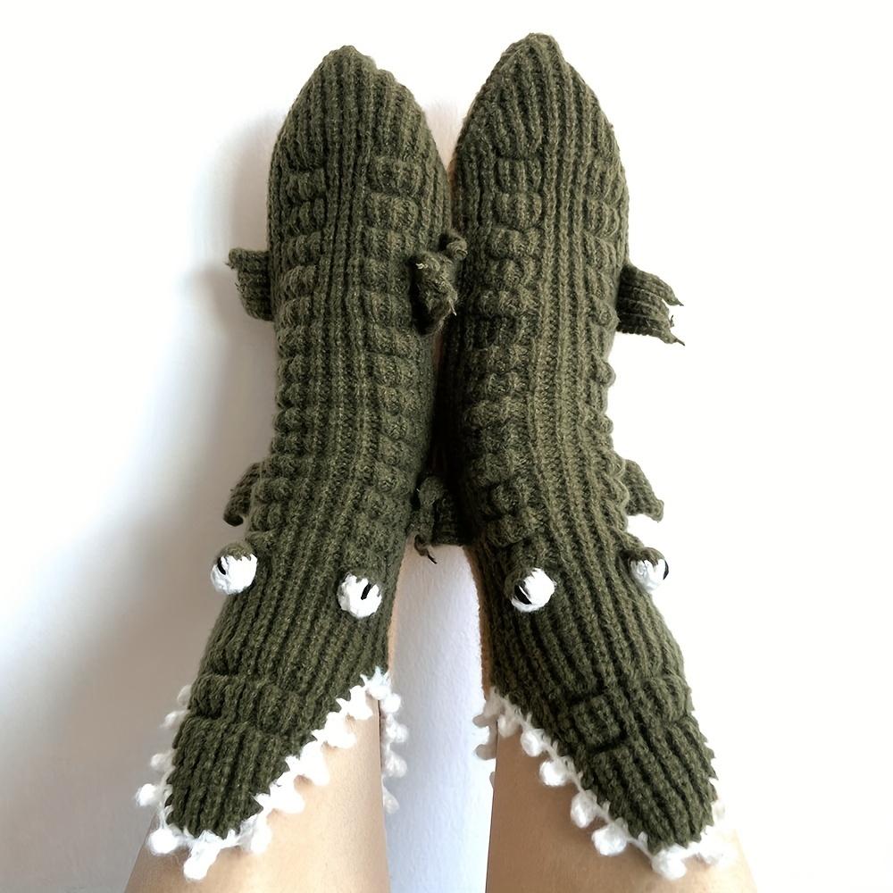 Unisex Christmas Large Eye Crocodile Socks Autumn Winter Warm Neutral Big-Eyed Crocodile Home Floor Socks Mid-Calf Wool Socks