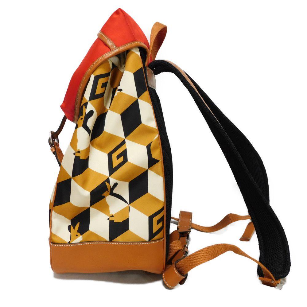 Used 9539 Raibit Nylon Daypack 696013 7927 G Logo Rabbit Red Interlocking G Brown Men's from Japan AUTHENTIC