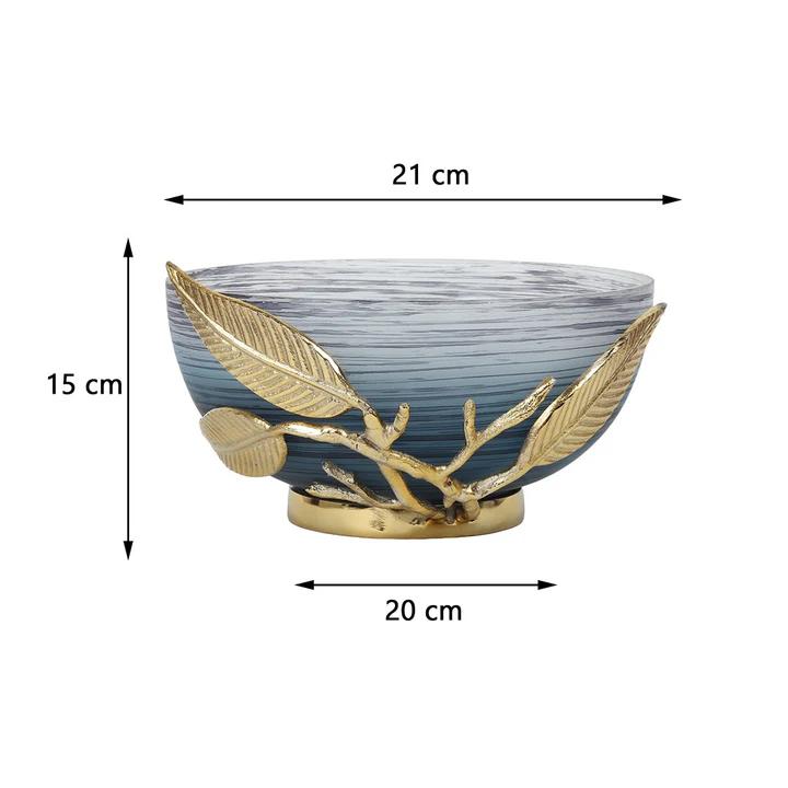 Enchanted Vine Glass Bowl – Wavy Grey & Gold Decorative Serving Bowl |  21 x 20 x 15 cm