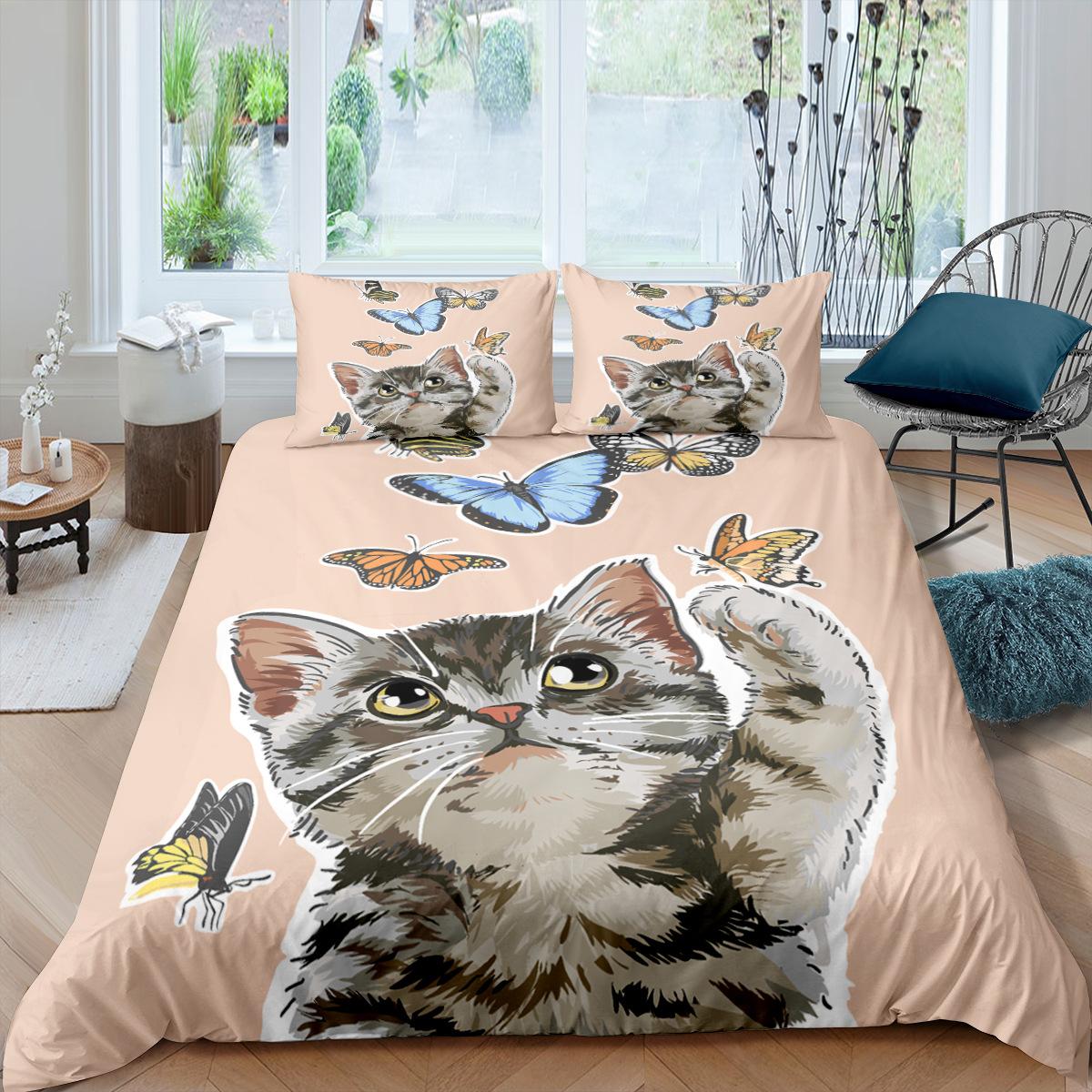 

Cartoon Cat Bedding Cotton Winter Duvet Cover With Pillowcases Kids Twin Full Size Lion Cats Animal Bad Cover Set Quality EU single(135x200cm)