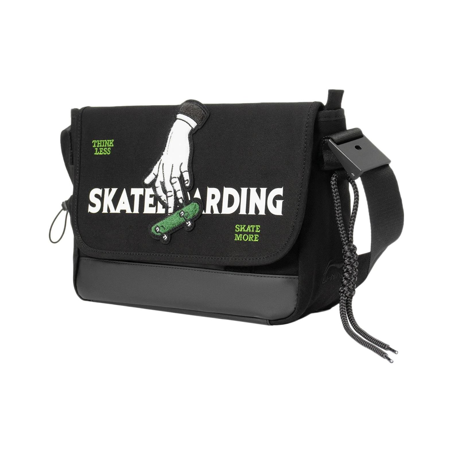

Li Ning Skateboard Series Sports Casual Printed Trend Cotton Messenger Bag Unisex bags Black ABDS002-1 Black