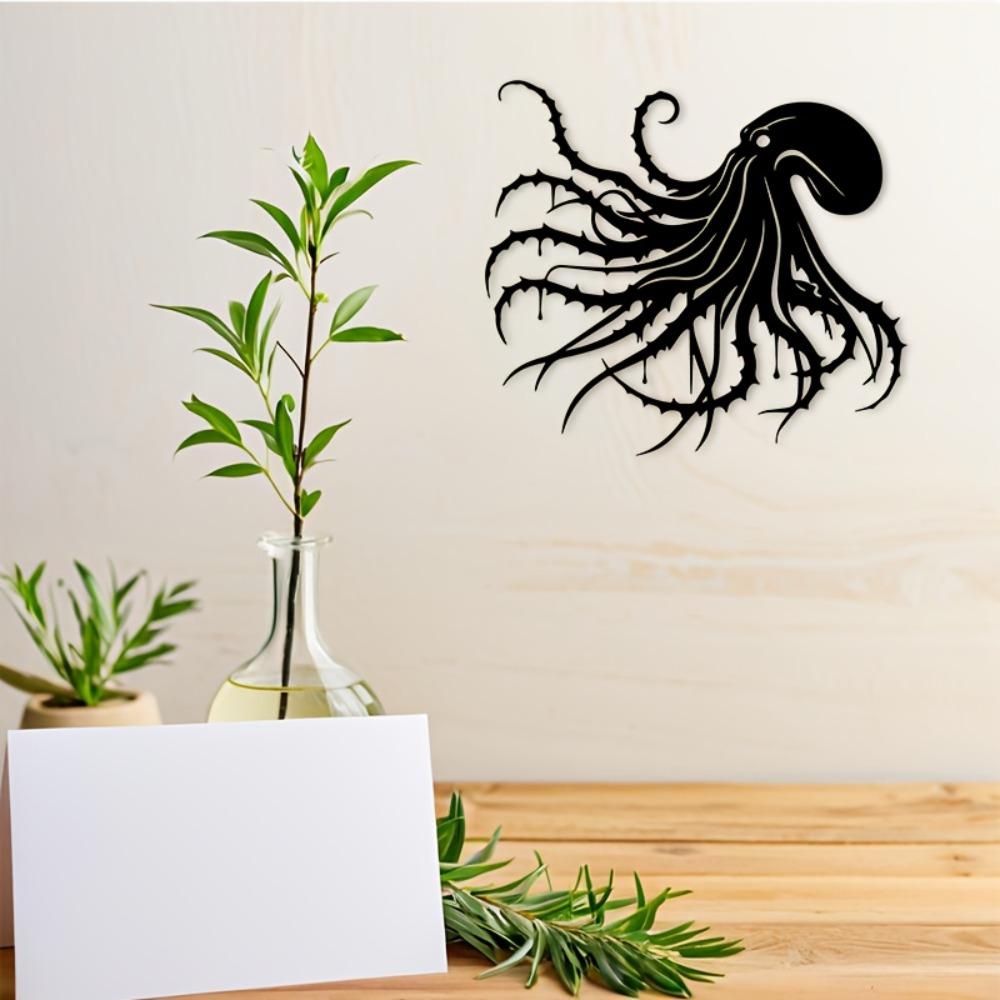 2D Flat Octopus Tentacles Metal Wall Decor, Nautical Sea Creature Silhouette Black Sign, Ocean Theme for Bathroom Living Room Bedroom Indoor Outdoor