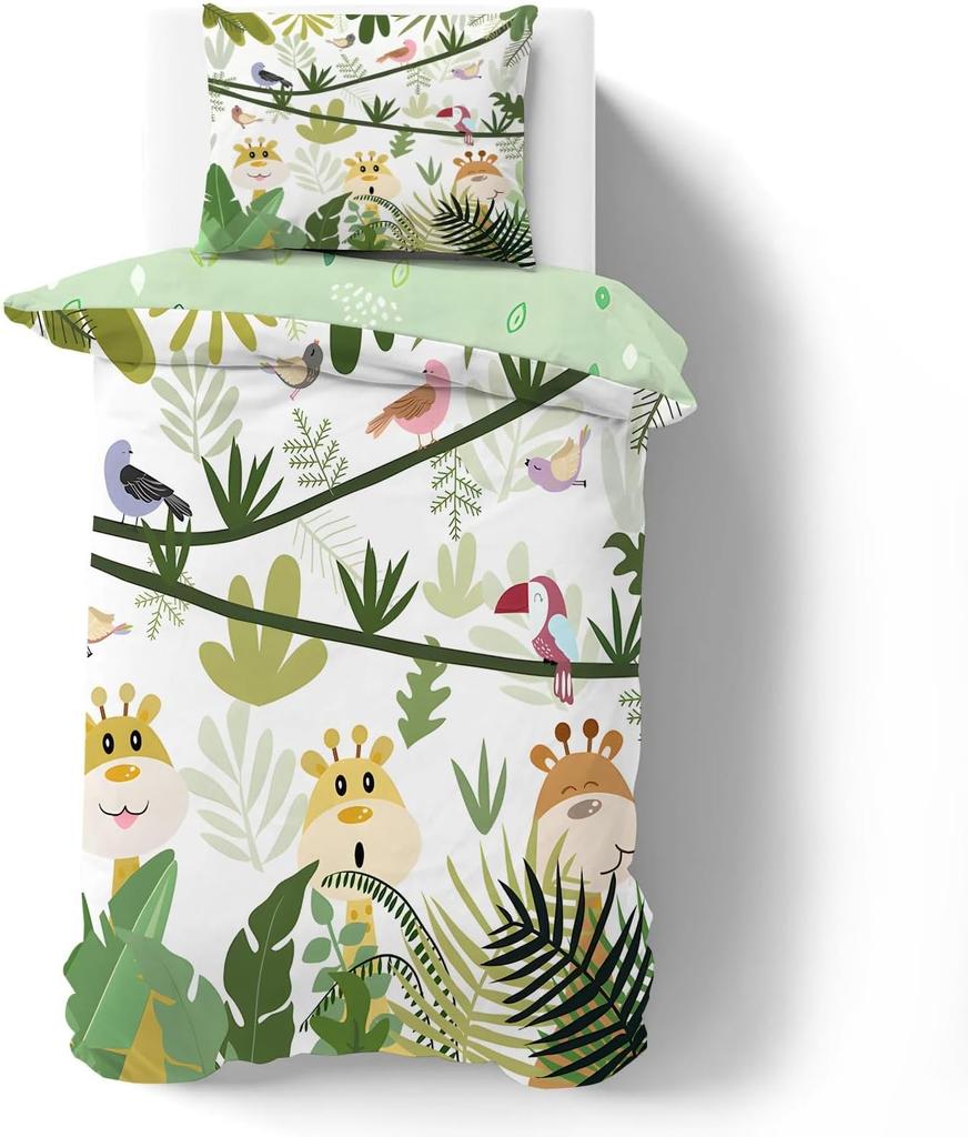 Zoo Animal Pattern Printed Duvet Cover, Children Bedding Set With 1 Pillowcases, Giraffe, Elephant, Panda, Lion Duvet Cove Set