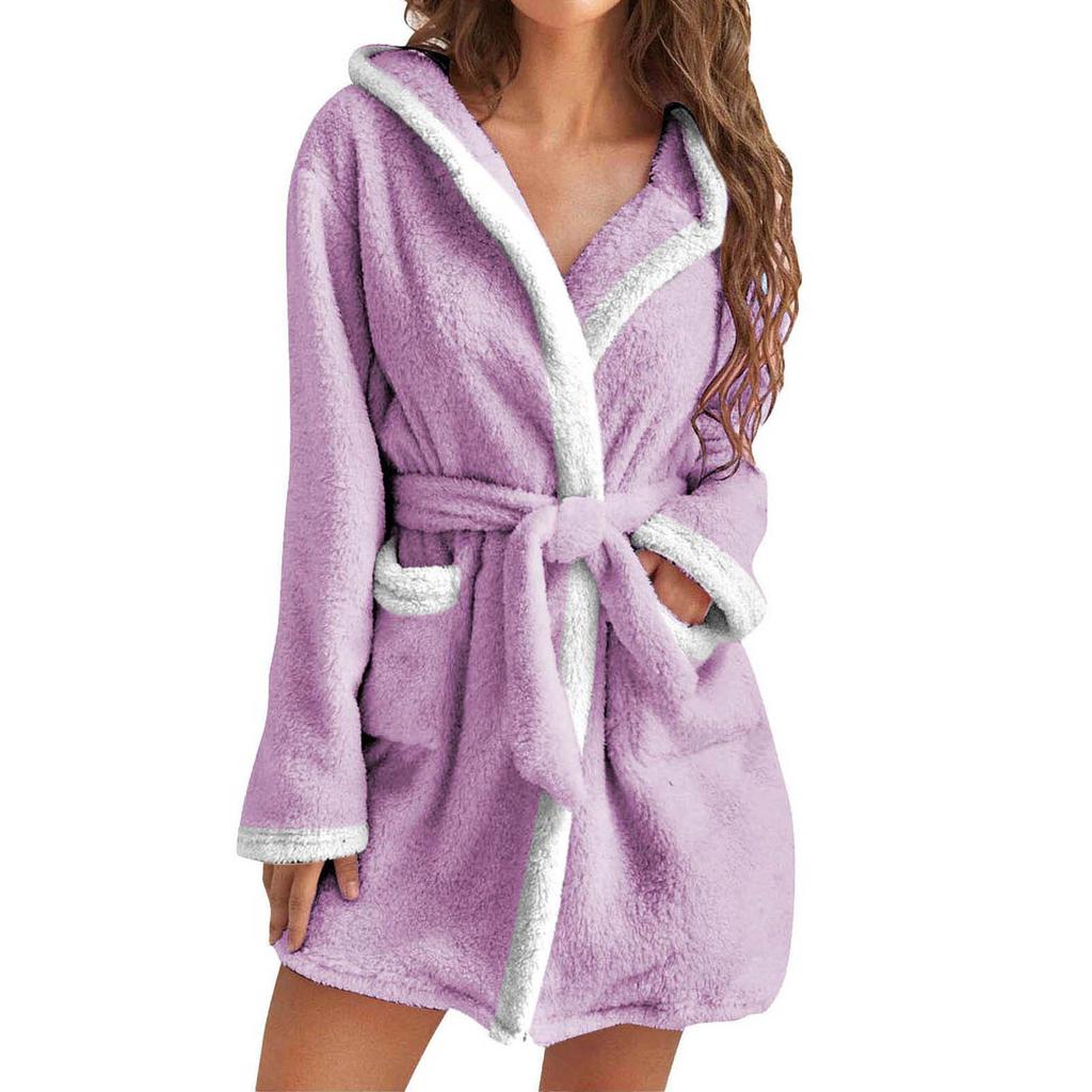Water Absorption Bathrobe Women Robe Autumn Winter Fuzzy Hooded Cardigan With Pockets Loungewear Pajamas Home Wear Dress