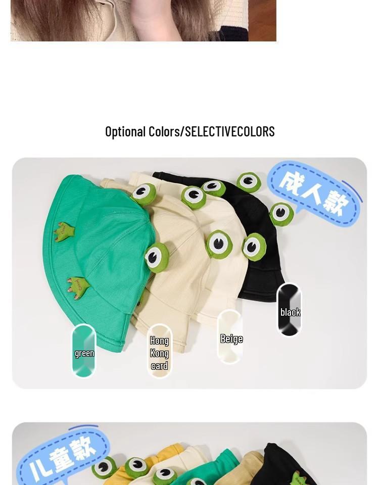 Japanese Style Cute Frog Fisherman Bucket Hat - Large Head Summer Sun Protection
