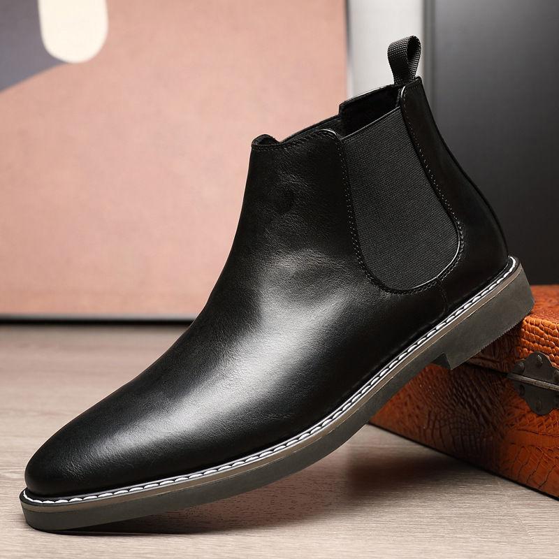 Youth Men's New Style Spring Fall British Leather Chelsea Short Boots Anti Slip Breathable Versatile British Fashion Boots