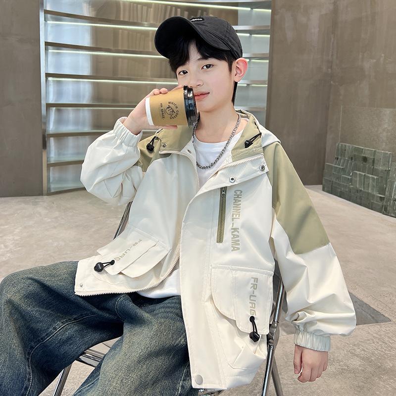 Boys Fashion Hooded Coat 2025 Spring and Autumn Children Handsome Parka Trench Coat