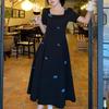 Butterfly Short-sleeved Dress for Women in Summer French Style Square Neck Small Black Skirt