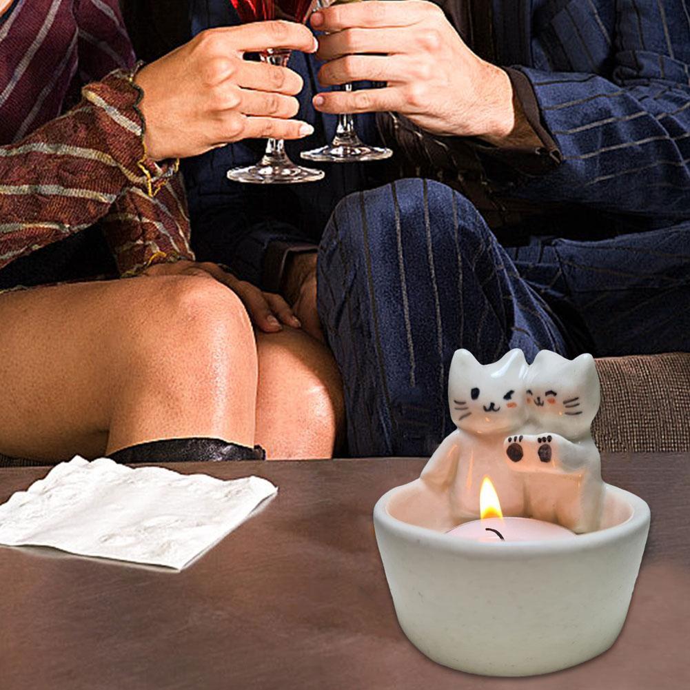Cute Kitten Candle Holder Warming Paws Cartoon Candle Holder Funny Creative Lovely Scented Heat Resistant Crafts Home Decoration