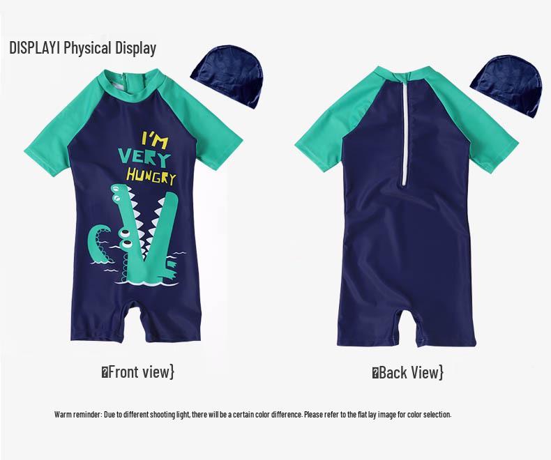 Boys' Dinosaur Sun Protection One-Piece Swimsuit (Small/Medium, Quick-Dry)