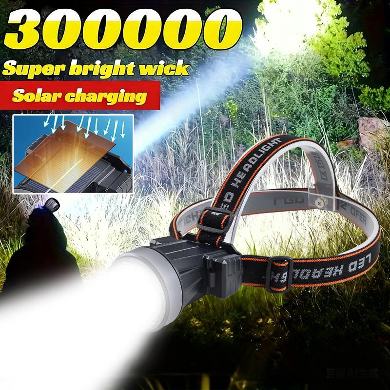 Solar Powered Headlights for Outdoor Maintenance, Long Battery Life, Rechargeable, Suitable for Camping, Fishing, Running, Hunting, and Exploration