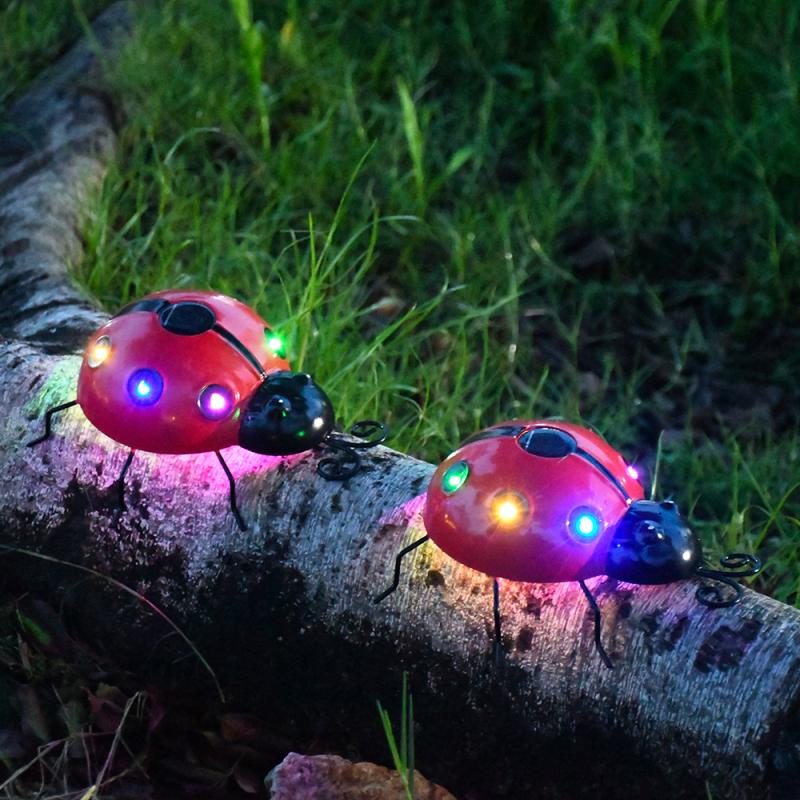 Solar Ladybug Light Outdoor Waterproof Led Garden Decor Wall Hanging Lawn Lighting For Yard Patio Statue