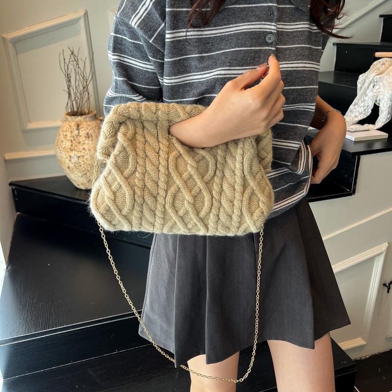 

Women Crochet Crossbody Bag Winter Knitted Textured Casual Shoulder Handle Bag Futuristic Yet Versatile Design Chain Strap Bag хаки