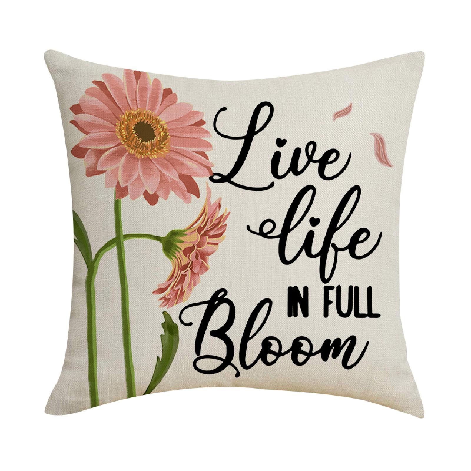 

Linen Pillow Cover 45x45cm Floral Pattern Cushion Case with Lettering Print Decorative Throw Pillowcase for Sofa Bed Chair One Size