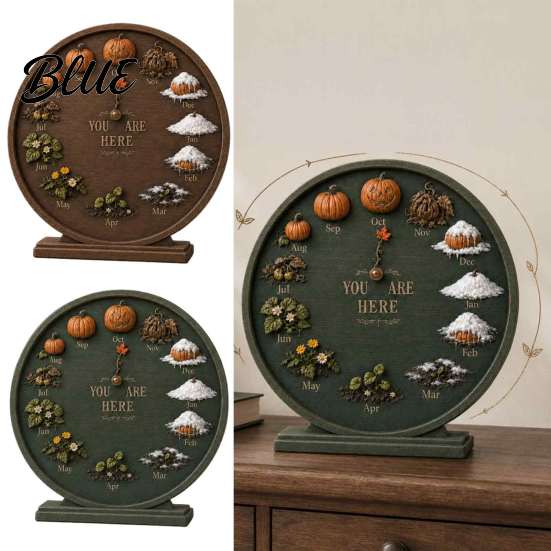 Festive Yard Ornaments Season Clock Decor Round Month Calendar Wooden Seasonal Farmhouse Perpetual Thanksgiving Garden
