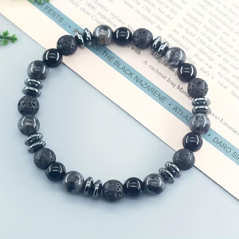 1pc Handmade Bohemian Marble Black and Gray Stone Bracelet | Unisex Spiritual Charm Accessory, Ideal for Couples Christmas and Valentine'S Day Gifts