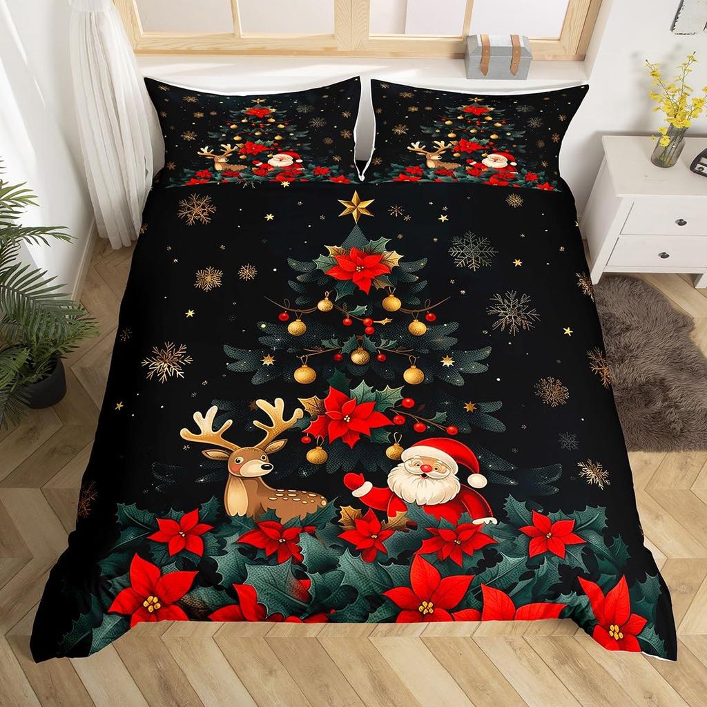 Happy New Year Xmas Duvet Cover 3 Piece Snowman Bedding Set Winter Themed Comforter Cover Merry Christmas Themed Bedspread Cover