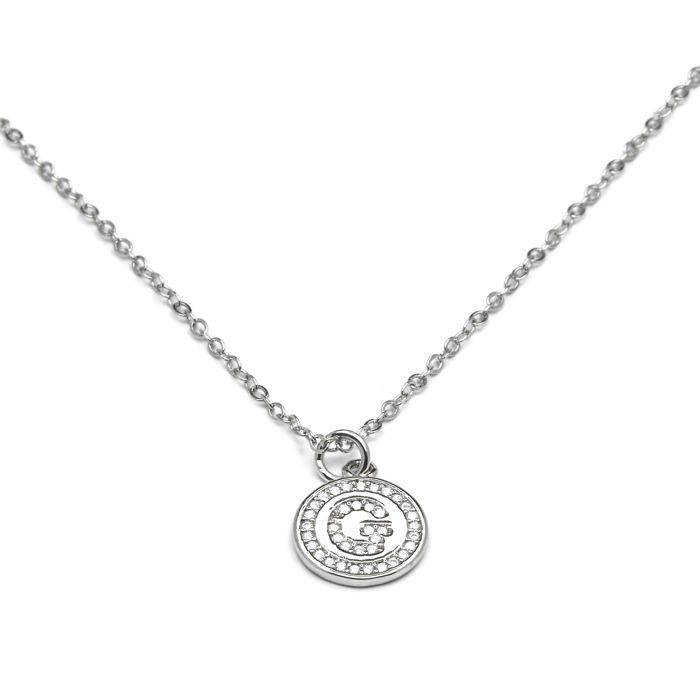 Collier - Luxenter - Alphabet G - Zirconium Brillant - Plaqué Rhodium - 42 Cm + 3 Cm