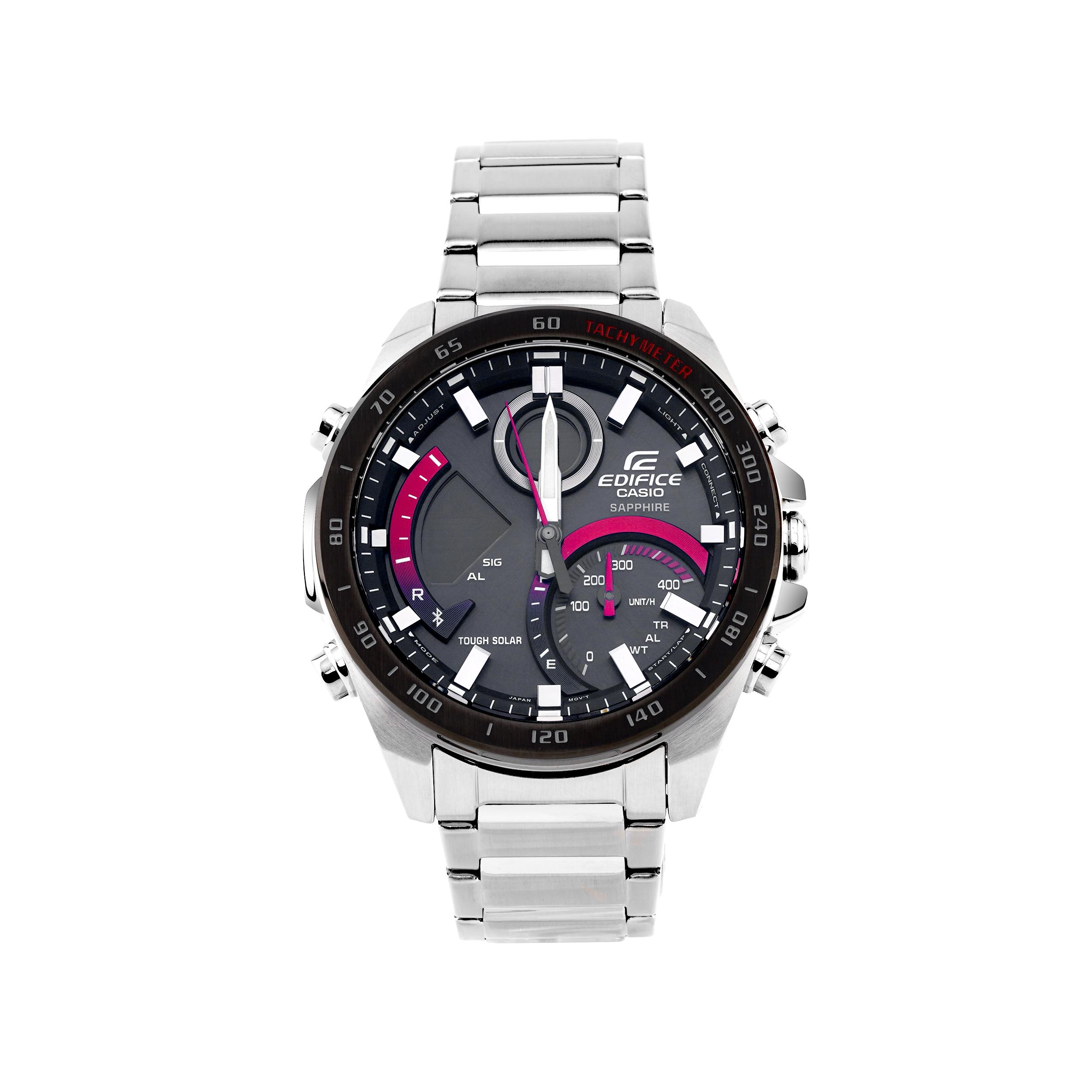 

CASIO EDIFICE Solar Quartz Movement Stainless Steel Strap Watch Men s Watches Black Dial ECB-900YDB-1AJF Silver Strap