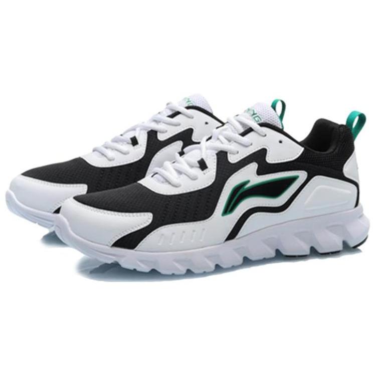 Li Ning Lace Up Leather Slip Resistant Abrasion Resistant Low top Running Shoes Men's Black White ARHP275-4