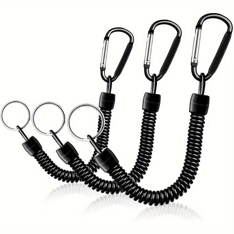 Spring Coil Retractable Keychain Anti-Lost Stretchy Wrist Strap Safety Lanyard with Durable Carabiner for Outdoor Trips Work Daily Use