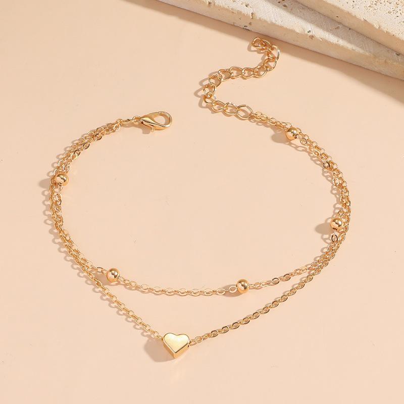 Trendy Double-Layer Heart Anklet: Stylish Beach Jewelry for Women