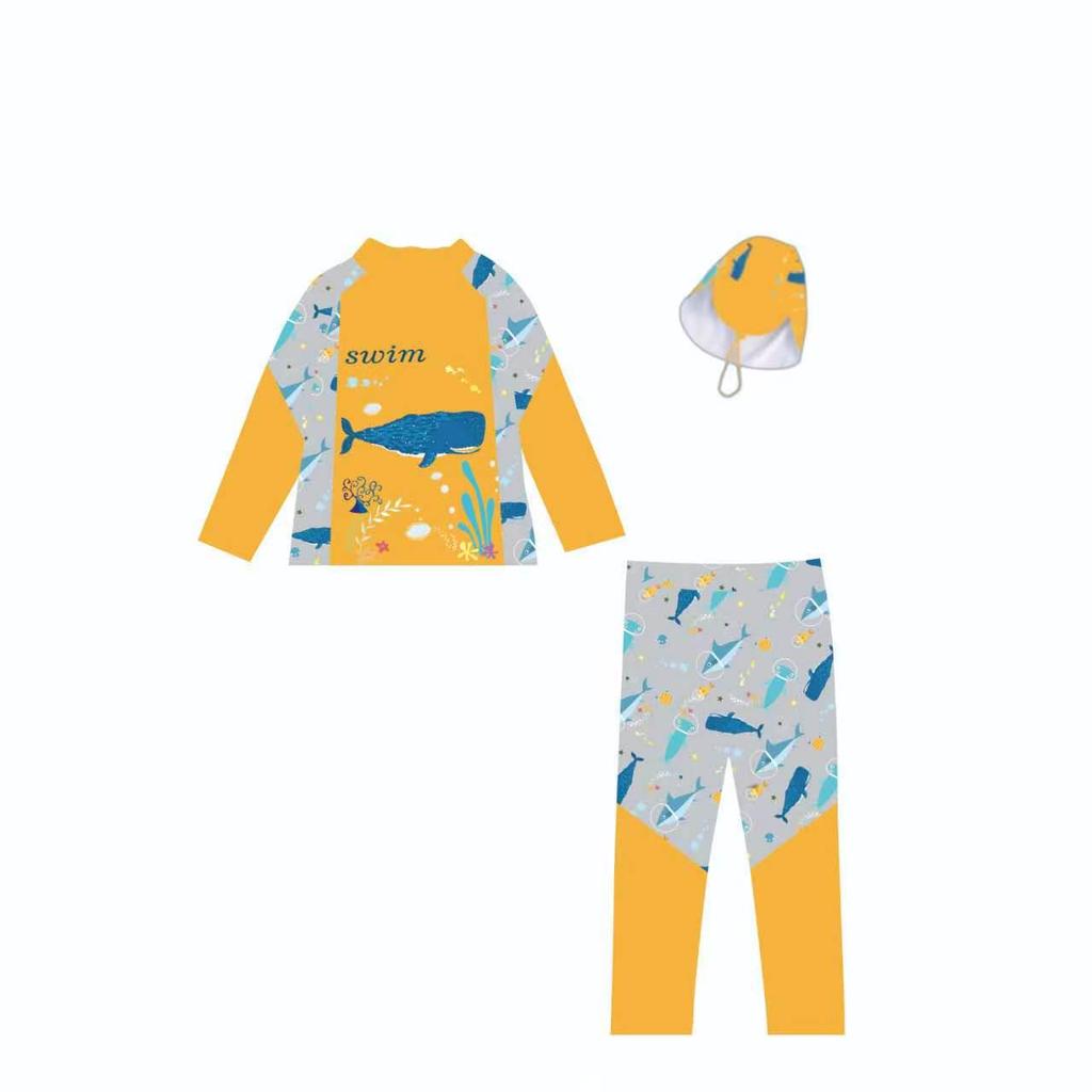 2026 Boys' Sun Protection 3-Piece Swimsuit Set: Long Sleeve, Long Pants, Swim Cap - Sizes S, M, L