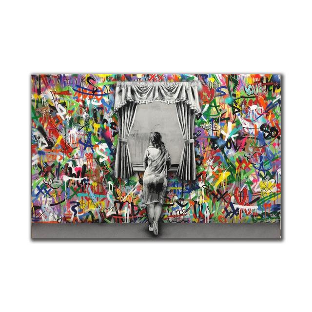 

Banksy Scenes Girl Street Graffit Canvas Painting Modern Posters and Prints Wall Art Pictures for Living Room Wall Decor Cuadros No Frame 20*40cm No Frame