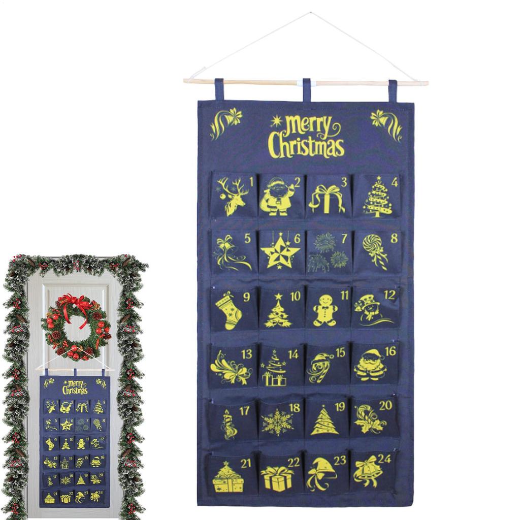 24 Days Christmas Arrival Calendar Bag Printed Multi-layer Candy Storage Bag Christmas Countdown Calendar Storage Hanging Bag