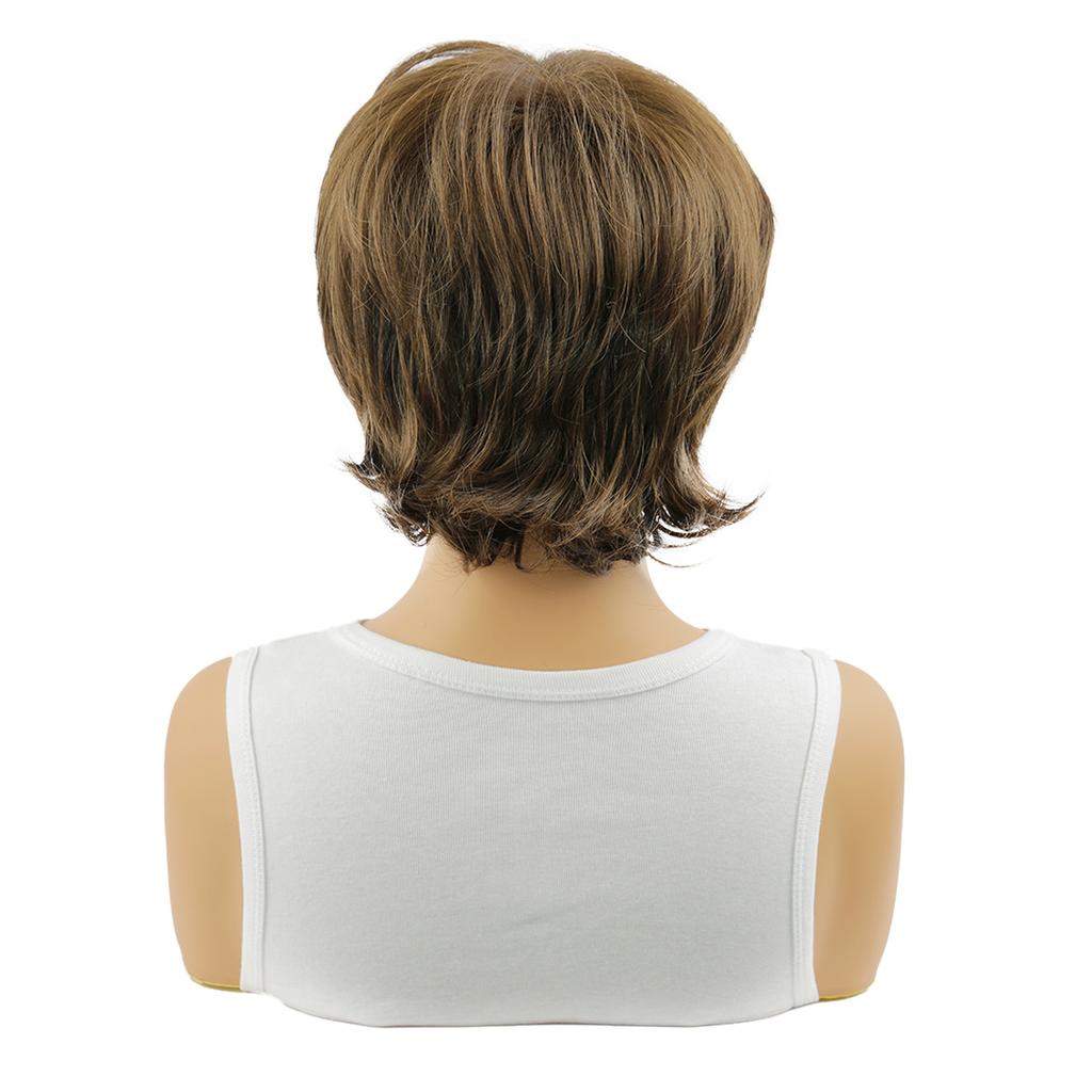 Parrucche Sintetiche Corte da Donna Color Castagna Dorata, Capelli Soffici, Onde Naturali, Stratificate, Bionde, Con Frangia, Fibra Resistente al Calore, Parrucche Quotidiane