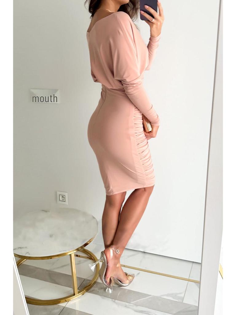 2022 Autumn/Winter V-Neck Long Sleeve Waist-Hugging Hip-Wrap Dress