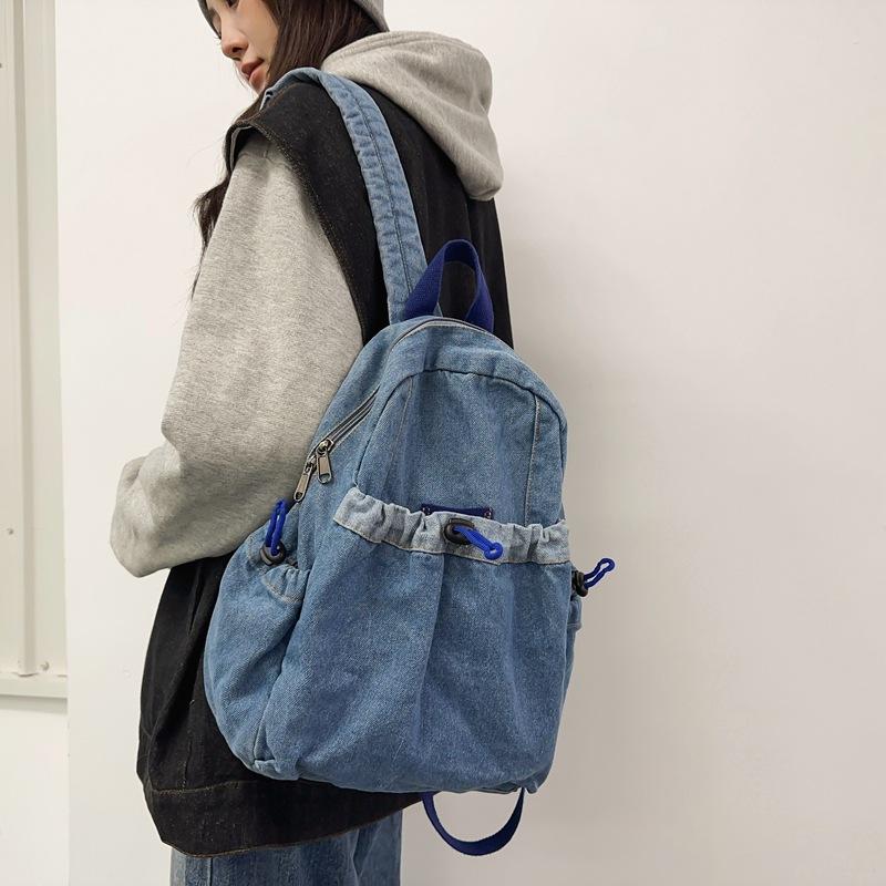 Women Denim Backpack Student Class Large Capacity Backpack Commuter Schoolbag