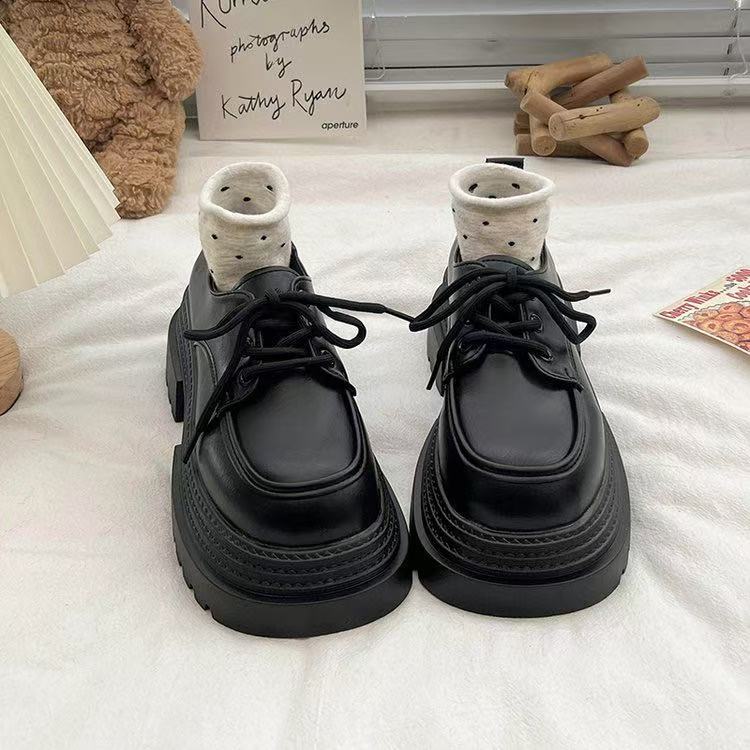 

Platform loafers women s British style small leather shoes 2025 spring and autumn new versatile patent leather lace-up black jk single shoes 35 матовый черный
