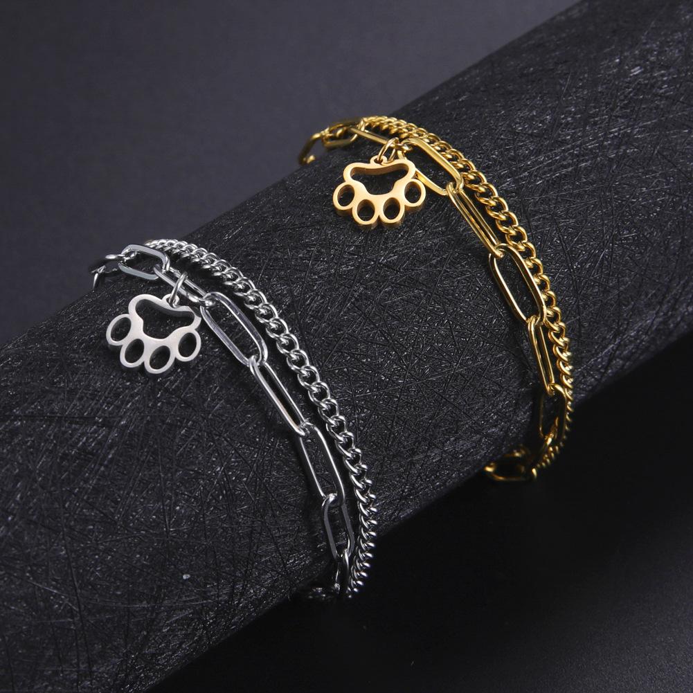 Layered Dog Paw Pendant Bracelet Cute Trendy Jewelry Double Stackable Charm