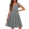 Children's Dress Without Cuffs Pocket Square Collar Casual Style Solid Color Dress
