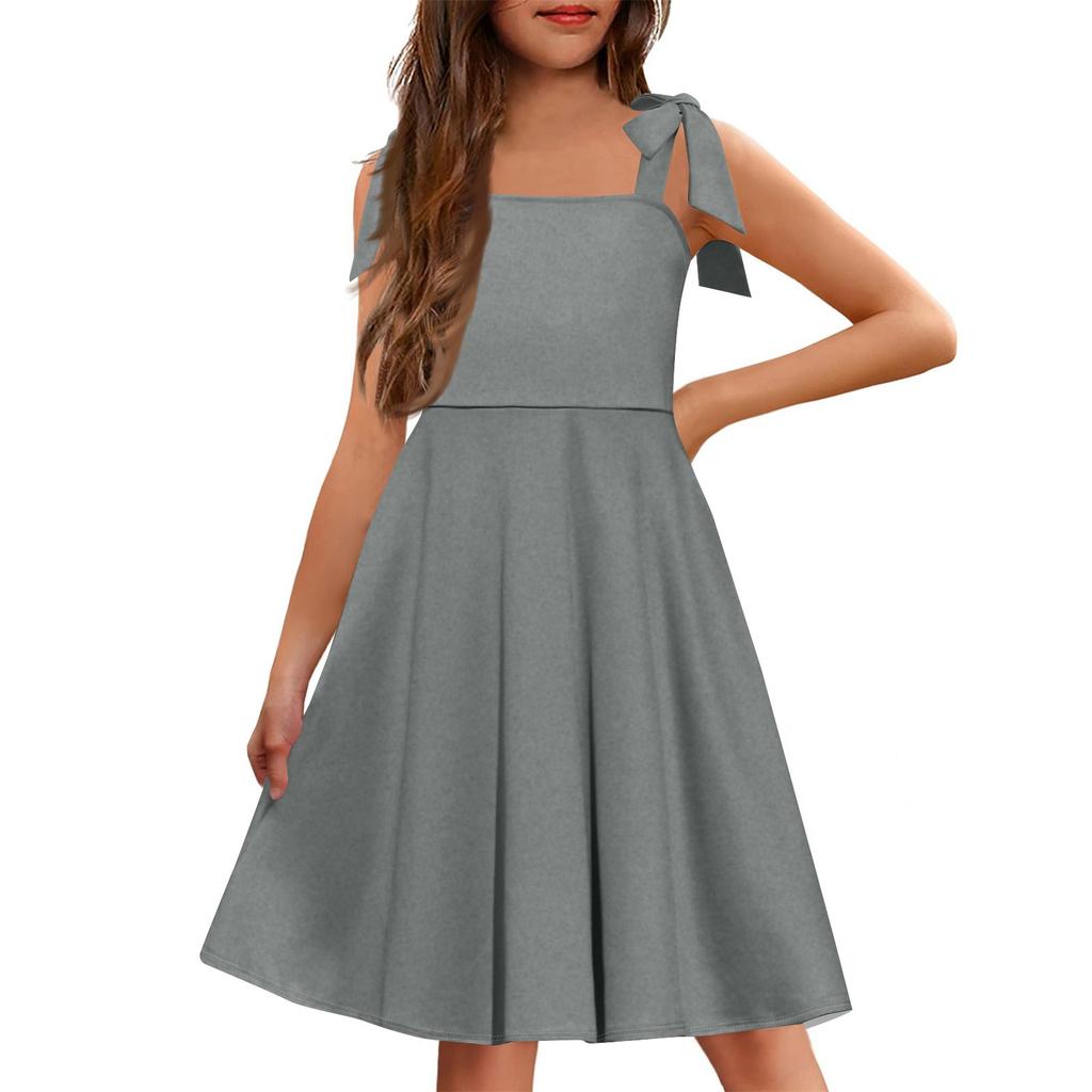 Children's Dress Without Cuffs Pocket Square Collar Casual Style Solid Color Dress