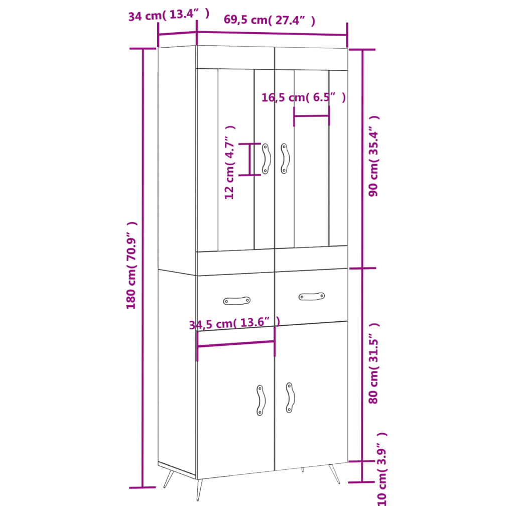 Highboard Concrete Grey 69.5 x 34 x 180 cm Particleboard