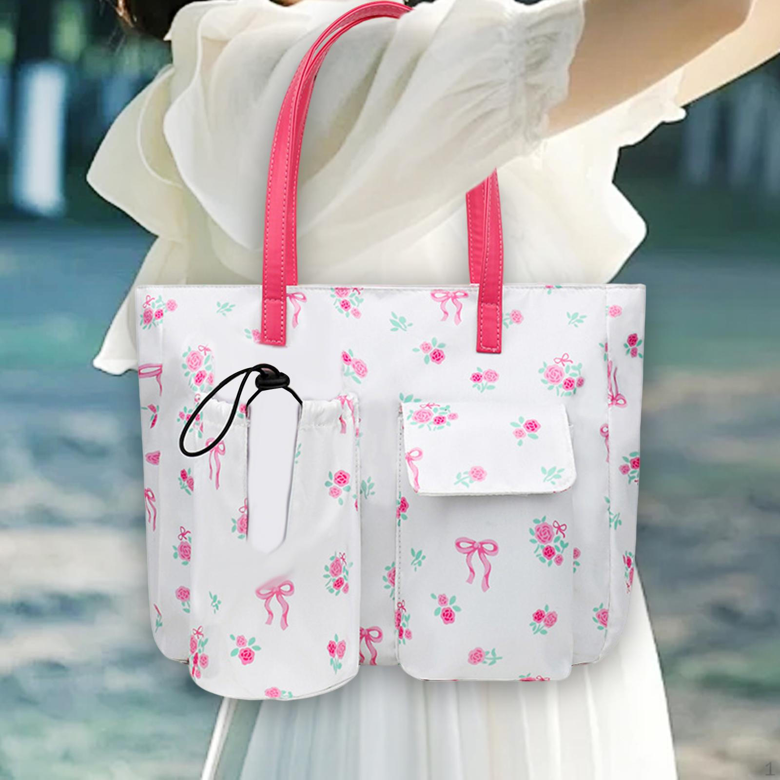 

Women Tote Briefcase Waterproof Beach Bag for Office Holiday Daily Gym Vacation White Bow Tie