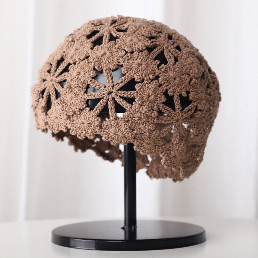 Flowers Knitted Hat Hollowed Out Skullies Hat Breathable Sun Visor  for Women