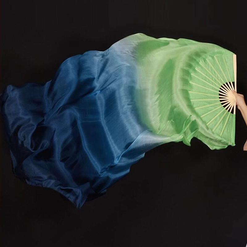 Gradient Silk Women Belly Dance Fan Practice Competition Props Stage Show Costume Accessory Hand Dye Flowy Extra Long 180Cm Fan