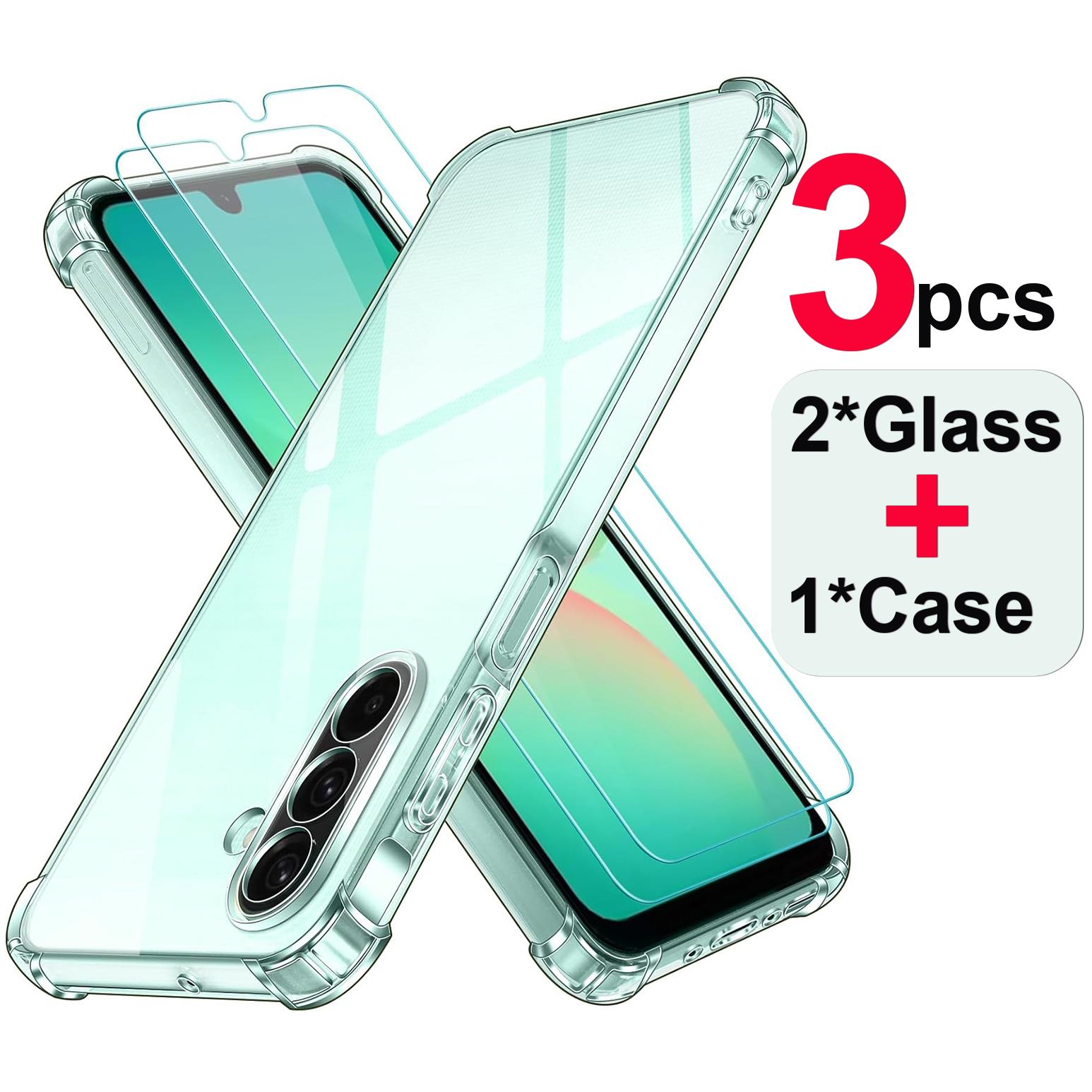 

3 в 1 для Samsung Galaxy A56 5G A16 A26 A36 A06 A05 A05S A15 A25 A35 A55 A14 A24 A34 A54 2 Защитных стекла из закаленного стекла 1 Чехол Мягкий ТПУ Силикон Samsung Galaxy A06 белый