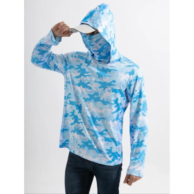 2024 Fishing Shirts Summer Mens Hooded Fishing Shirt Mask UV Hoodie Quick Drying Men's Long Sleeves Fishing Wear