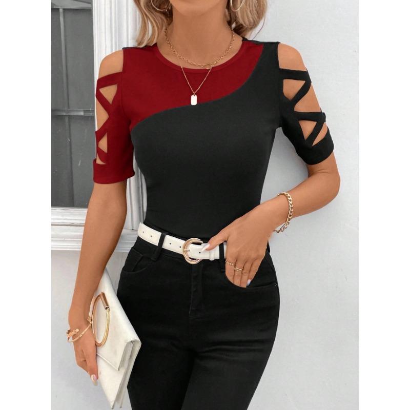 

YYFS женские модные повседневные летние весенние блузки и рубашки с короткими рукавами и круглым вырезом с цветным принтом M